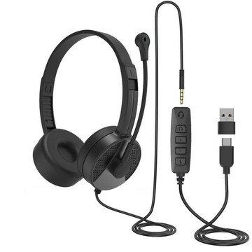 有線耳機 電腦遊戲重低音 廠家直銷頭戴式USB耳機TYPEC有線耳麥電腦會議話務立體聲輕便小巧