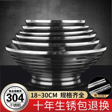 304不銹鋼日式吃面碗家用大號防燙拉面碗斗笠碗大容量湯碗喇叭碗