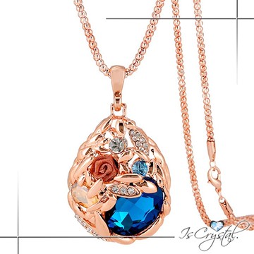 【伊飾晶漾】愛的稻穗＊薔薇水晶玫瑰金長鍊/藍