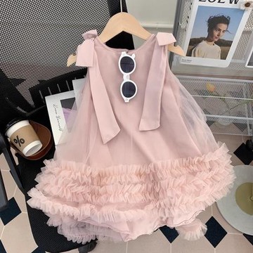 6Y172女童連衣裙夏季2025新款洋氣寶寶燕尾服背心甜美tutu公主裙