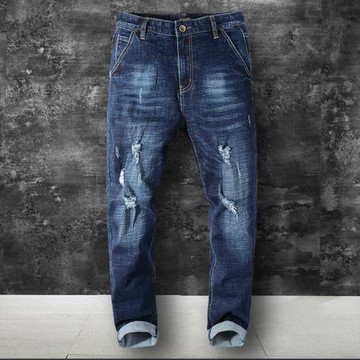 歐美高街顯瘦膝蓋破洞牛仔褲男小腳哈倫嘻哈潮流個性刮爛乞丐褲子