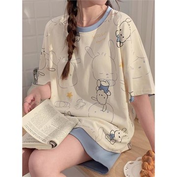 可愛帕恰狗睡衣女套裝夏季天純棉短袖短褲薄款卡通寬松外穿家居服