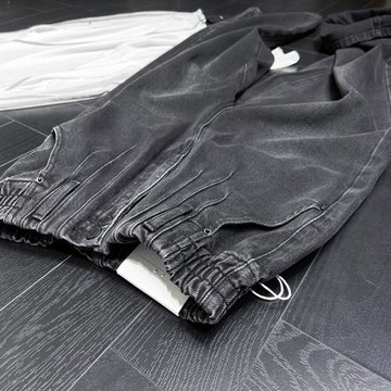 重工超帥氣 花匣子flower顯瘦高腰牛仔闊腿褲寬松緊腰老爹褲83964