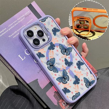 藍色蝴蝶 磁吸防摔殼 金屬鏡頭支架 磁吸手機殼 iPhone 17 16 15 14 13 12 11 Max 防摔殼
