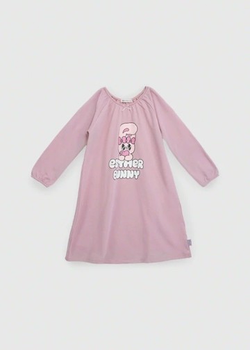 兒童連身_艾絲樂小兔系列．拉格蘭袖長袖束口睡衣(微風粉-抱愛心)