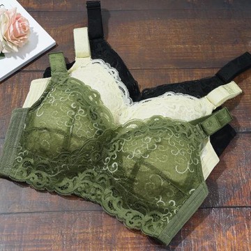內衣女大胸顯小薄款蕾絲無鋼圈文胸聚攏調整型收副乳大碼胖mm胸罩