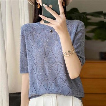 預購 BRIGA BN23dmr-533設計師天絲短袖勾花鏤空針織內搭輕薄半袖小衫