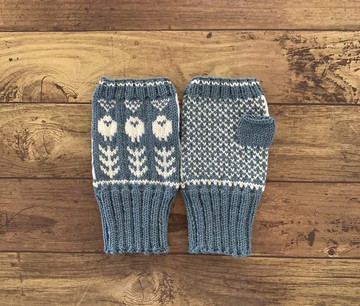 男款綿羊造型暖手套 - 鋼藍色 x 白色