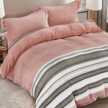 Prawear 巴麗維亞 法蘭絨雙人床包被套組-漫格粉  柔軟舒適親膚  1入