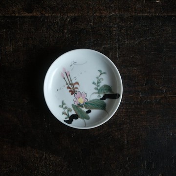 充滿手寫感的花卉與蝴蝶◆時代物 色繪金彩小碟 古董/antiques 器皿 古美術 古道具 大正時代