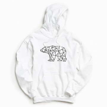 Bear Geometric 前面圖案 長袖帽T 刷毛 中性版 白色 幾何 熊