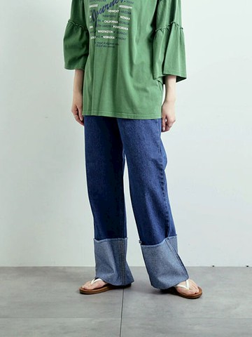 褲管反摺造型牛仔長褲(0F000770110) - Samansa Mos2