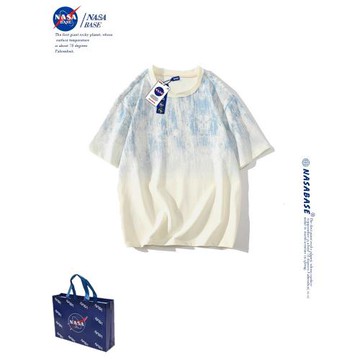 NASA聯名夏季青少年新款漸變色短袖T恤男ins潮流寬松學生純棉半袖