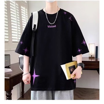 S-3XL純棉短袖t恤 男 夏季 簡約 休閒 圓領  印花t恤 圓領 五分半袖男 寬鬆 體恤上衣 男t （TWFX72）