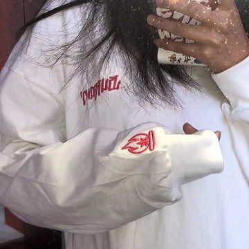 T恤長袖長款t恤衛衣男女純棉火焰刺繡字母中時尚寬松韓版潮打底衫春秋季新款【倪醬】
