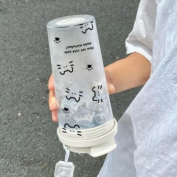 ✨臺灣出貨✨極簡高顏值透明加厚水杯大容量帶蓋辦公室便攜雙飲口杯子