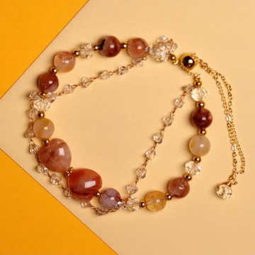 金色晨光 - 黃膠花水晶配白水晶設計手串