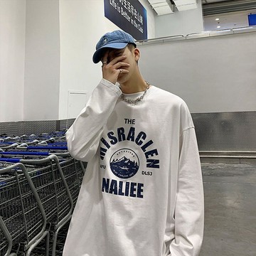 長袖t恤男春秋潮牌ins圓領上衣男潮流寬鬆內搭休閒打底衫排汗衫 吸濕排汗 運動長袖 工作長袖落肩 寬鬆 長袖 T恤