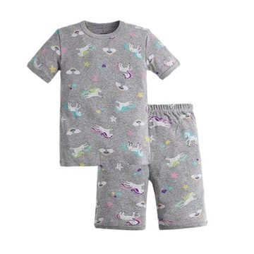 日本 Ho-ho kids - 100%棉 舒適短袖睡衣/家居服-獨角獸-灰