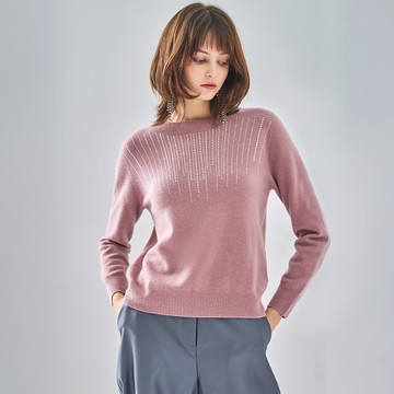 無縫針織｜100%羊毛銀河燙鑽上衣_粉色【MON’S 流行服飾】