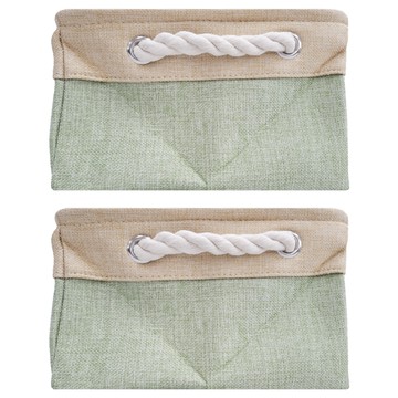 妃妃嚴選 加厚亞麻收納籃  中  米色 + 綠色  2個