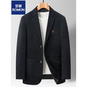 羅蒙中年休閑西服爸爸商務中青年春秋上衣毛呢小西裝男呢子外套