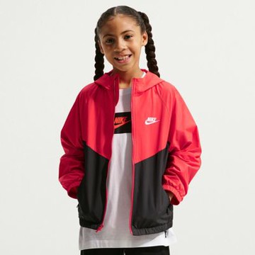 NIKE 外套 童裝 大童 男女童 運動連帽外套 風衣外套 防潑水 K NSW RPL WR HD JKT 紅黑 IF2821-657 (2S4773)