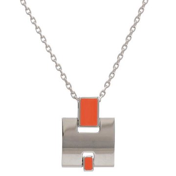 HERMES Eileen 經典H LOGO鎖骨項鍊.銀/深橘
