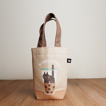 輕便 環保 防潑水 飲料提袋 - 珍奶貓咪