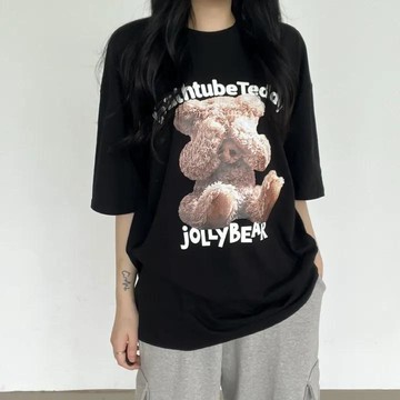 已售9642件💖Vuja de 純棉 t恤 短袖上衣女 小熊印花 T恤 韓國上衣 oversize T恤 潮流衣服 寬