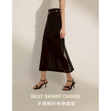 CHIC A SPACE 【纖女級2.0】2WAY高腰剪裁網紗長裙(黑/卡其) 女裝 現貨 氣質 高級感