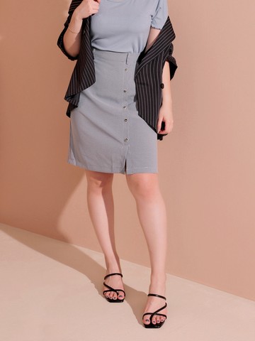 小千鳥格紋後鬆緊斜裁H-LINE中長裙