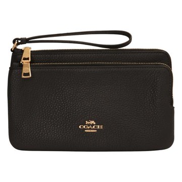 COACH-金馬車荔枝紋皮革雙層拉鍊大手拿包(黑)