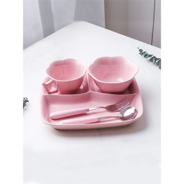 兒童餐盤陶瓷套裝餐具創意家用小孩幼兒園學生食堂分格飯盤碗分隔