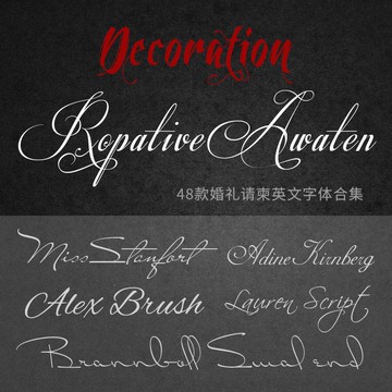 字體 | 浪漫歐美婚禮婚慶賀卡請柬帖設計素材唯美連筆手寫英文字體包適用
