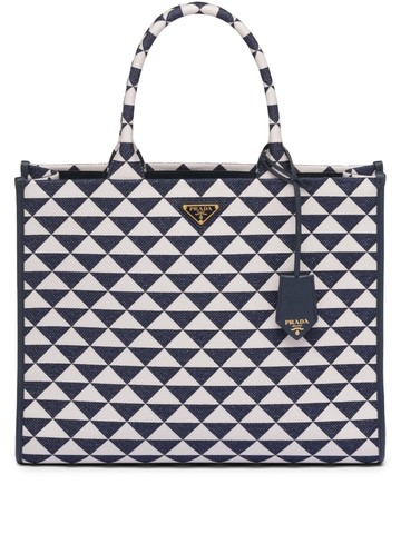 Prada - large Symbole embroidered tote bag - women - Polyester/Calf Leather - OS - Blue