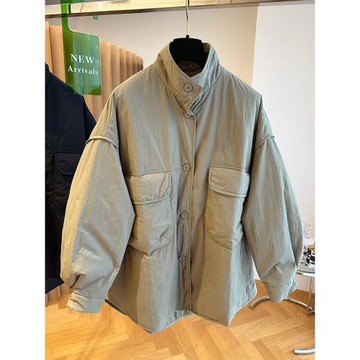 品牌折扣女裝剪標外貿秋冬設計感襯衫式大口袋工裝輕薄棉服外套女