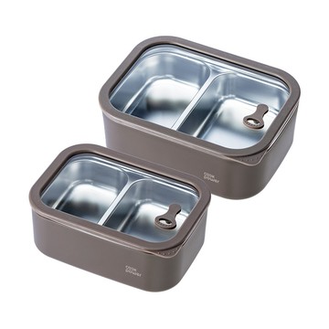 【CookPower 鍋寶】匠造系列_可微波強化玻璃蓋雙格雙格不鏽鋼保鮮盒二入組_600ml+900ml