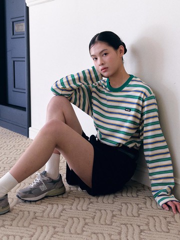 Pound Cake Logo Point Stripe T-shirt _Green stripe