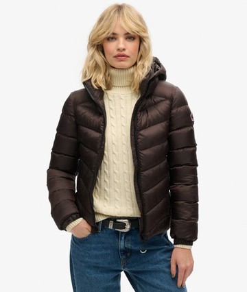 Superdry Women's Women's Hooded Fuji Padded Jacket Brown / Dark Oak Brown - Size: 14 Size: 10