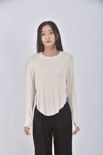 (L) rosygold韓牌圓弧杏色長袖上衣