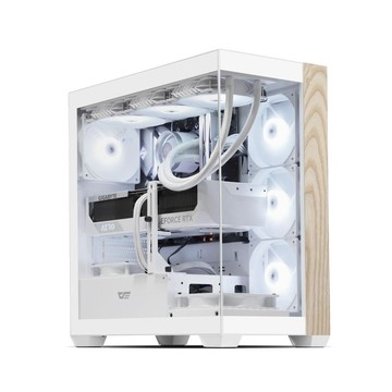 darkFlash DS900 Wood 質感木紋 ATX電腦機殼-白色(內建ARGB風扇*4 /TYPE-C/顯卡支架)