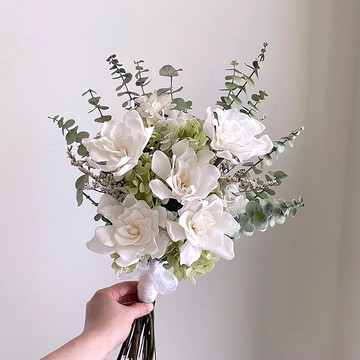 【不凋花】白綠色不凋梔子花繡球韓式捧花