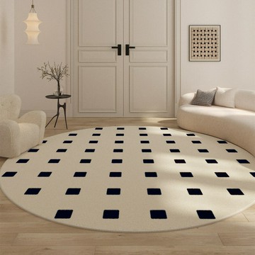 ??快速出貨 可開發票 法式奶油風圓形地毯客廳耐臟易打理防滑毯隔涼水晶絨沙發茶幾毯