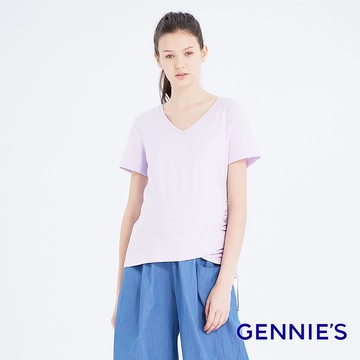 Gennies奇妮 高棉V領孕婦上衣-紫(T3H04)