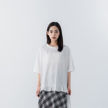 QUEENSHOP_S 女裝 短袖 素面下擺荷葉邊造型寬版上衣 現+預 【01099743】