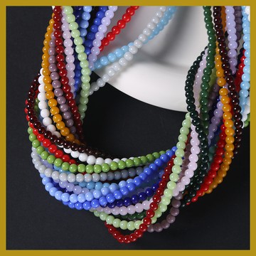 （1條裝約96顆）4mm玻璃本色仿玉石圓珠散珠 DIY手工米珠 項鏈手串珠子 飾品配件 串珠 串珠材料 串珠材料包 珠珠