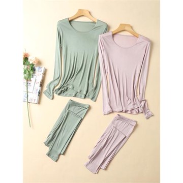 桑蠶絲薄款保暖內衣套真絲針織圓領長袖打底褲內搭秋衣秋褲秋冬天