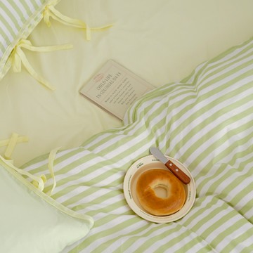 翔仔居家 華爾紗 薄被套 / 鋪棉兩用被套【開心果優格 / 檸檬優格】單人 / 雙人 條紋被套 棉被 兩用被 純棉被套