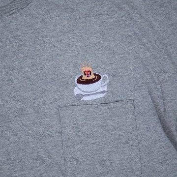 咖啡杯溫泉猴大輪廓T卹，繡花口袋，男女通用S〜XL Tcollector